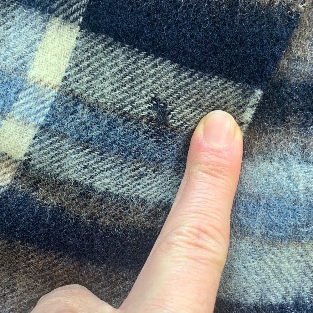 Plaid wool scarf tan, brown, navy - Picture 6 of 7
